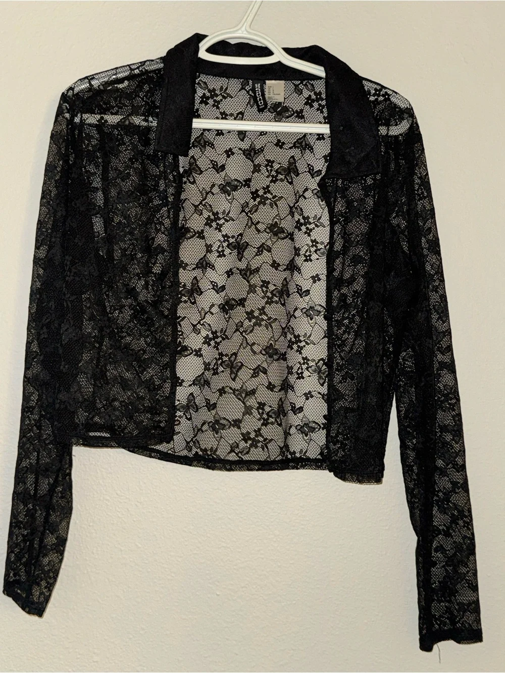 H&M Divided Black Butterfly Lace Cropped Shirt